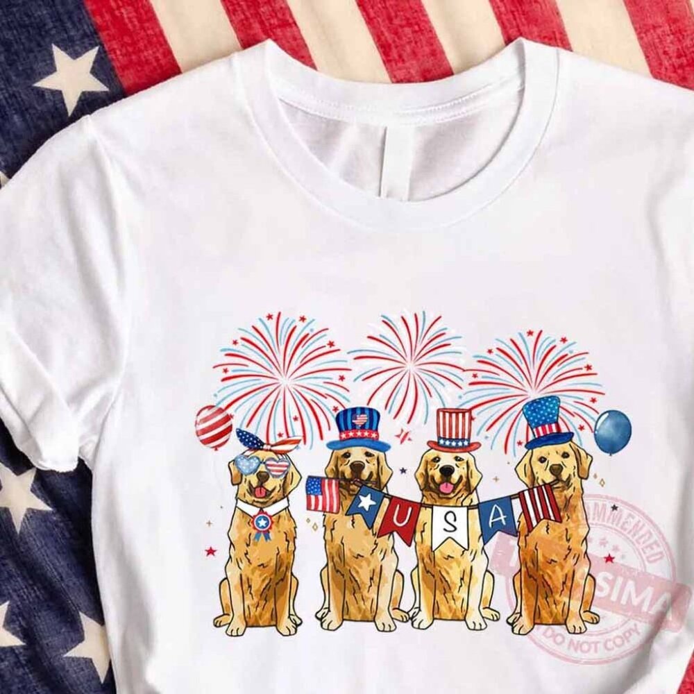 Golden Retriever 4th July Tshirt,, American Flag Dog Lover Gift Shirt